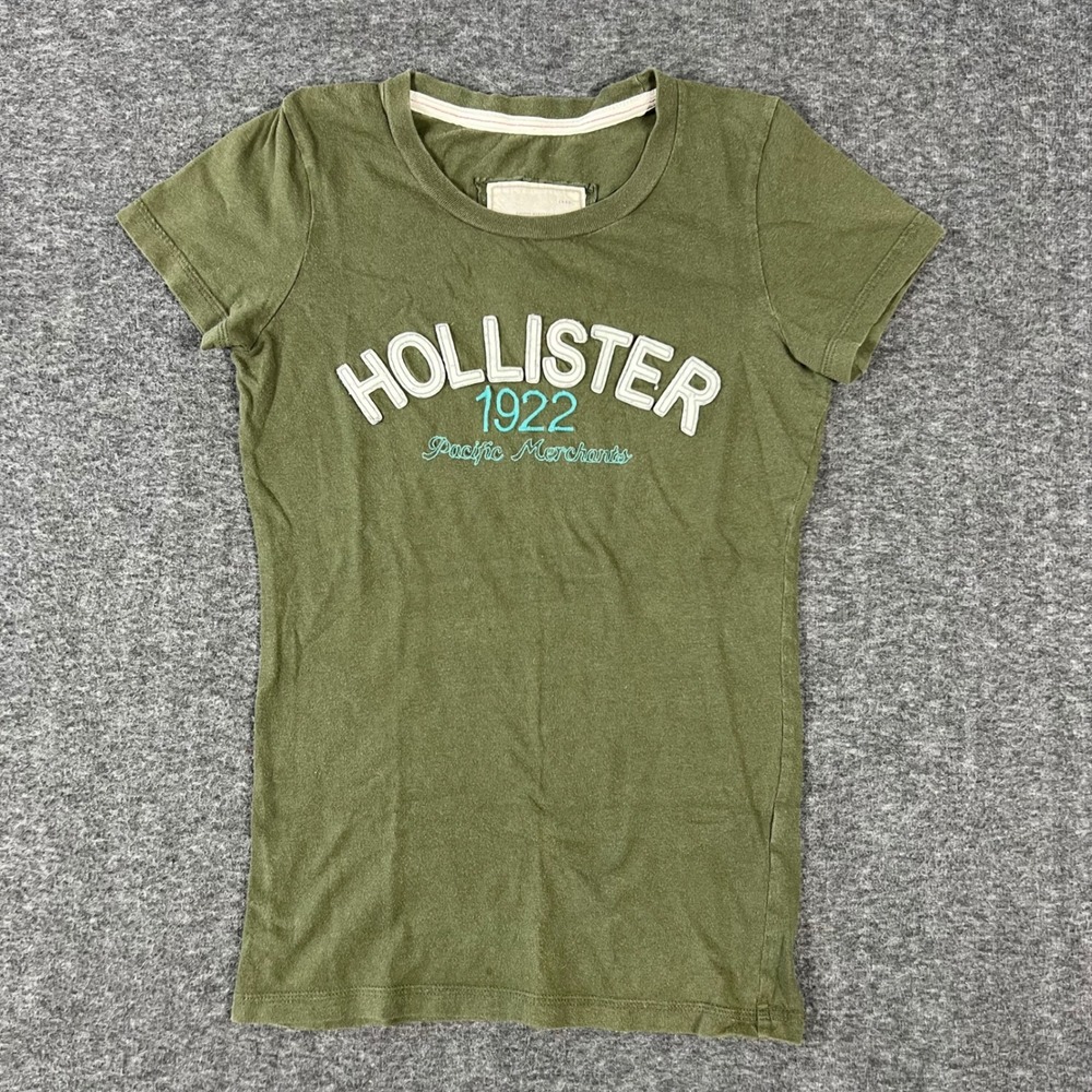 Vintage Y2K Hollister Babydoll Spellout Shirt Women Small Olive Green Preppy